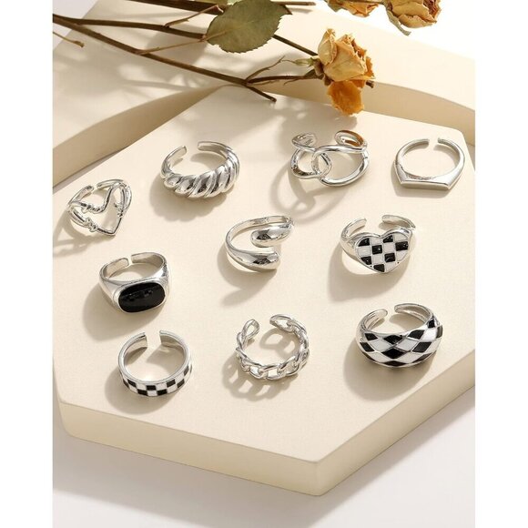 💫 Women Silver Knuckle Ring 18K Plated Open Stacking Adjustable Chunky Rings - Picture 9 of 9